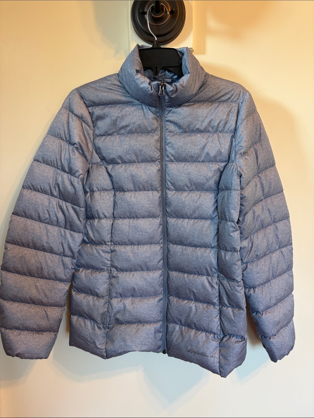 Eddie Bauer Down Puffer Jacket Women M Tall Blue Packable Lightweight